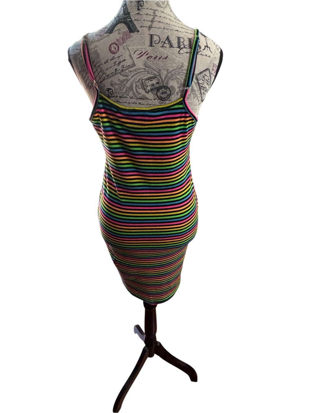 NYC Multicolor Neon Striped Spaghetti Strap Mini Dress - Picture 3 of 6